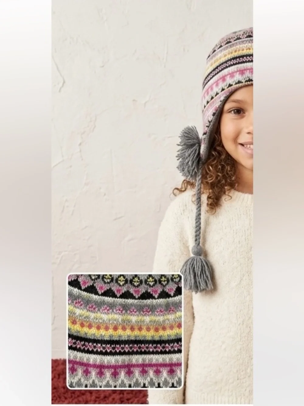 Lot of 2 Girls Winter Hats Juicy Couture Fair Isle Earflap Cashmere Knit Beanie